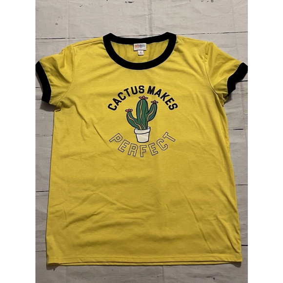 LuLaRoe Liv Women's Size Medium “Cactus Makes Perfect” Cute Boho Ringer Tee EUC - Picture 1 of 6